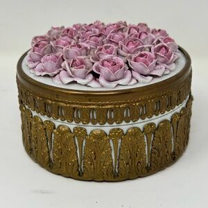 German elfinware bronze ormolu trinket box antique porcelain 5 inches preowned